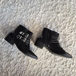 Studded Black Ankle Boots with Buckles - Women's Fashion Boots